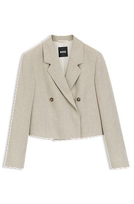 Cropped blazer in a herringbone-patterned linen blend