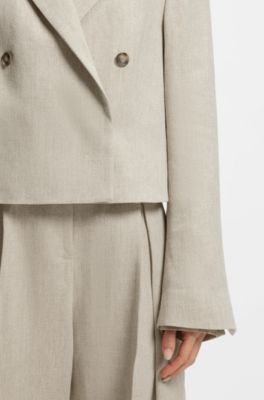 Cropped blazer in a herringbone-patterned linen blend, Light Beige