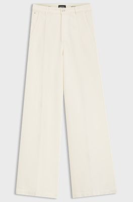 Jeans met wijde pijpen in cr&egrave;mekleurig denim met plooi aan de voorkant, Naturel