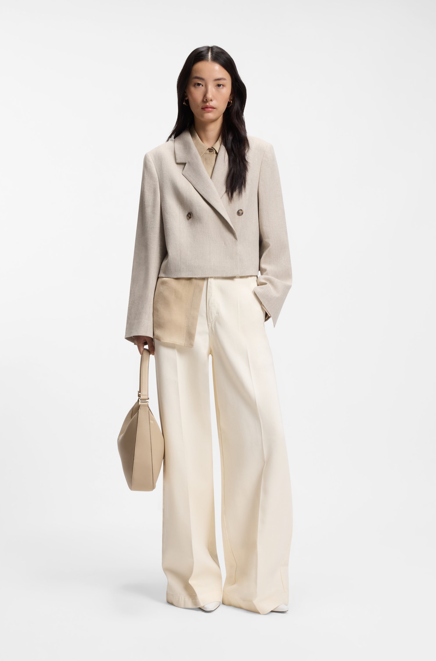 Boss Wide-leg jeans in cream denim with front crease dam – bild 2