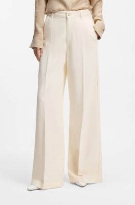 Wide-leg jeans in cream denim with front crease, Natural