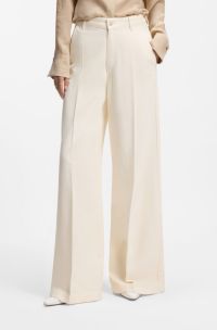 Wide-leg jeans in cream denim with front crease, Natural