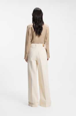 Wide-leg jeans in cream denim with front crease, Natural