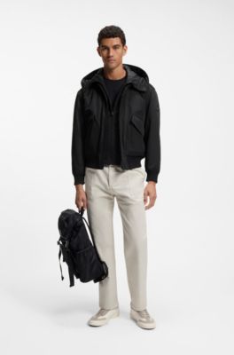 Water-repellent jacket with detachable hooded bib, Black