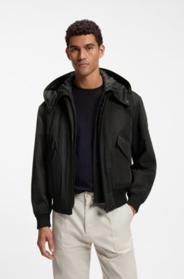 Water-repellent jacket with detachable hooded bib, Black