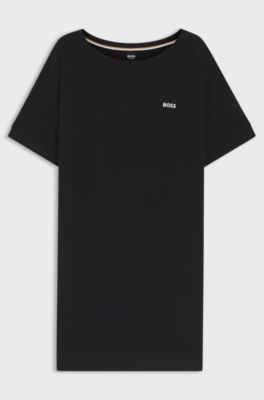 Stretch-jersey night dress with logo print, Black