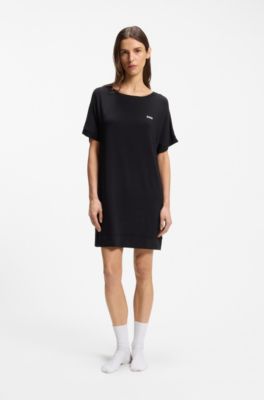 Stretch-jersey night dress with logo print, Black
