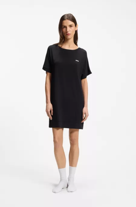 Stretch-jersey night dress with logo print