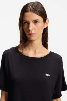 Stretch-jersey night dress with logo print, Black