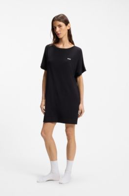 Stretch-jersey night dress with logo print, Black