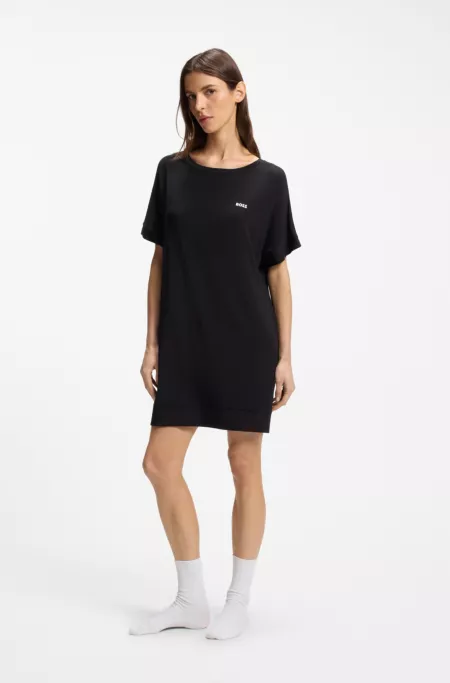 Stretch-jersey night dress with logo print