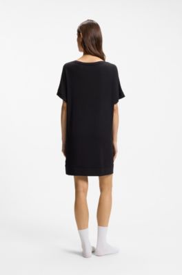Stretch-jersey night dress with logo print, Black