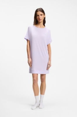 Stretch-jersey night dress with logo print, Light Purple