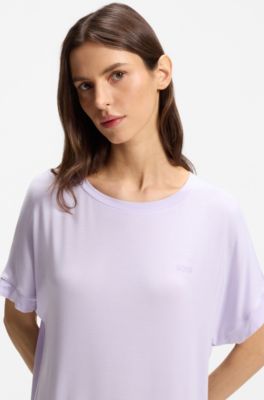 Stretch-jersey night dress with logo print, Light Purple