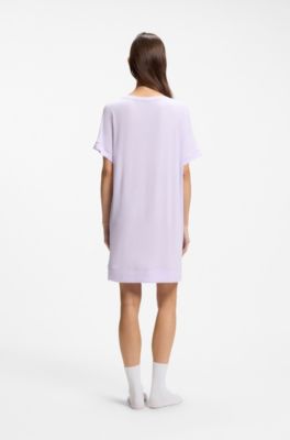 Stretch-jersey night dress with logo print, Light Purple