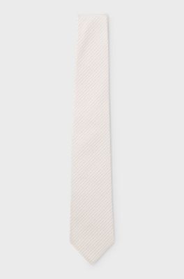 Slips med diagonal jacquardstribe i italiensk silke, Hvid