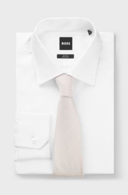 Diagonal-stripe tie in Italian-made silk jacquard, White
