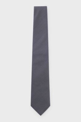 Stropdas van Italiaanse zijdejacquard met diagonale strepen, Donkerblauw