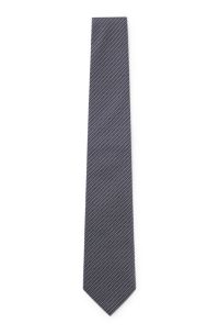 Diagonal-stripe tie in Italian-made silk jacquard, Dark Blue