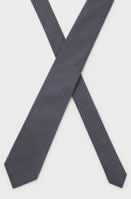 Stropdas van Italiaanse zijdejacquard met diagonale strepen, Donkerblauw