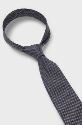 Slips med diagonal jacquardstribe i italiensk silke, M&oslash;rkebl&aring;