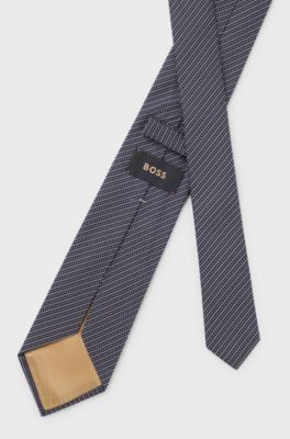 Slips med diagonal jacquardstribe i italiensk silke, M&oslash;rkebl&aring;