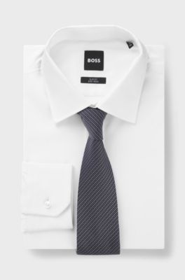 Diagonal-stripe tie in Italian-made silk jacquard, Dark Blue