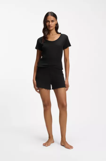 Short de pyjama en coton mélangé à la structure gaufrée