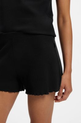 Waffle-structure pyjama shorts in a cotton blend, Black