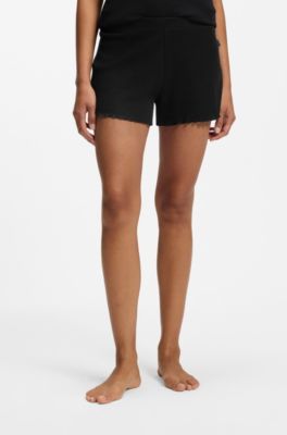 Waffle-structure pyjama shorts in a cotton blend, Black