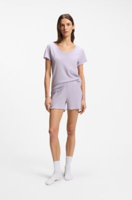 Waffle-structure pyjama shorts in a cotton blend, Light Purple