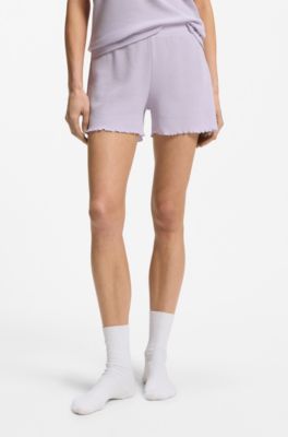 Waffle-structure pyjama shorts in a cotton blend, Light Purple