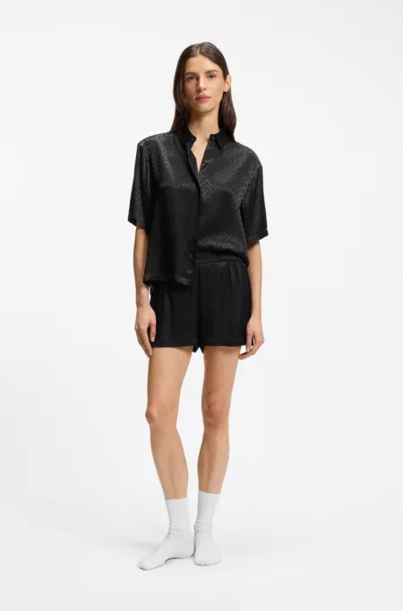 Chemise de pyjama en satin à monogramme jacquard