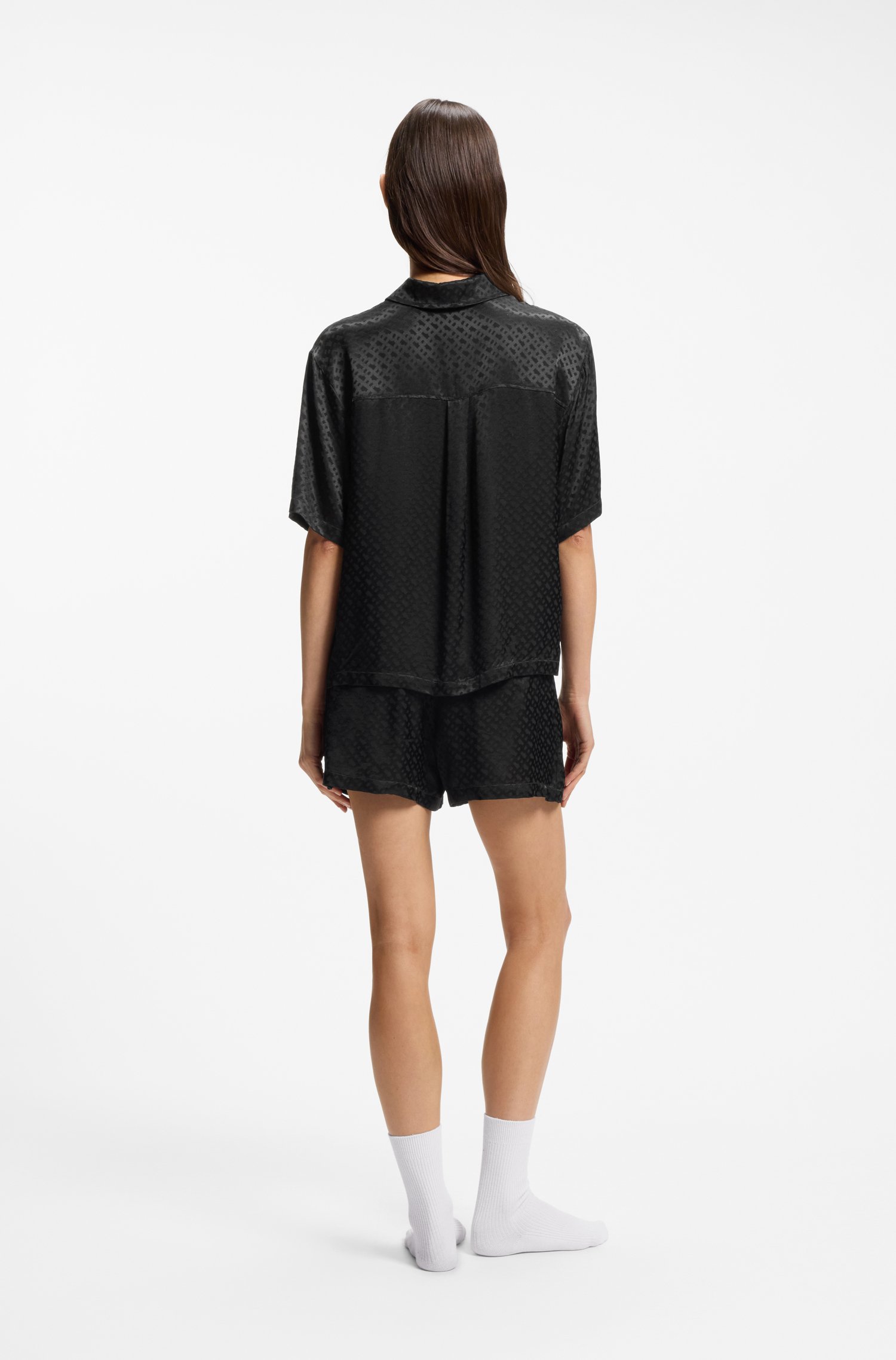 Boss Pyjama shirt in satin with monogram jacquard pyjamas & nattlinnen dam – bild 3