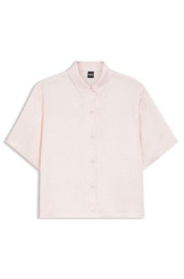 Pyjama shirt in satin with monogram jacquard, light pink
