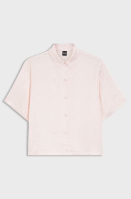 Camisa de pijama de raso con monogramas de jacquard, Rosa claro