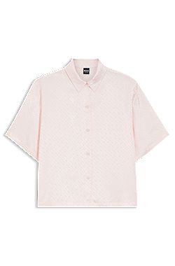 Pyjama shirt in satin with monogram jacquard