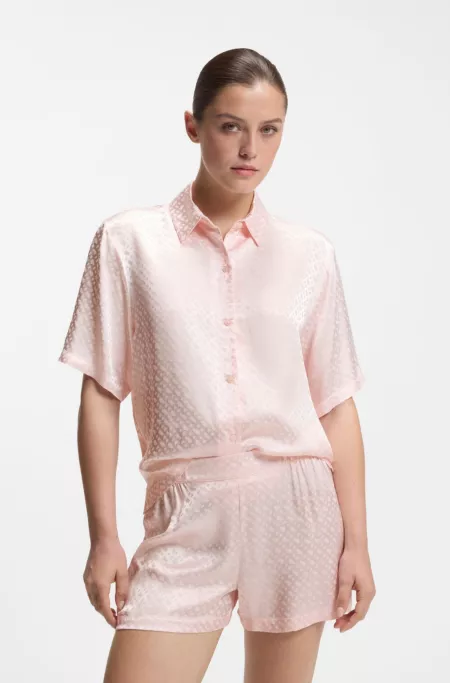 Pyjama shirt in satin with monogram jacquard