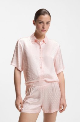Pyjama shirt in satin with monogram jacquard