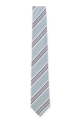 Silk-cotton tie with diagonal stripe, Light Blue