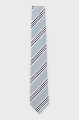 Cravatta in seta e cotone con righe diagonali, Celeste