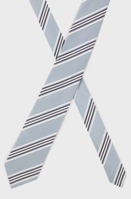 Silk-cotton tie with diagonal stripe, Light Blue