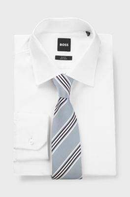 Silk-cotton tie with diagonal stripe, Light Blue