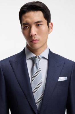 Silk-cotton tie with diagonal stripe, Light Blue