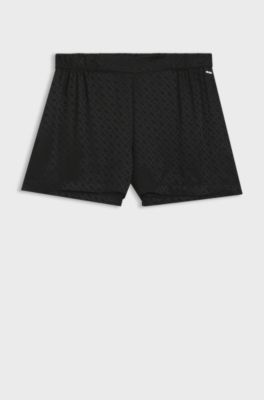 Pyjama shorts in satin with monogram jacquard, Black
