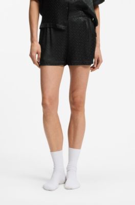 Pyjama shorts in satin with monogram jacquard, Black
