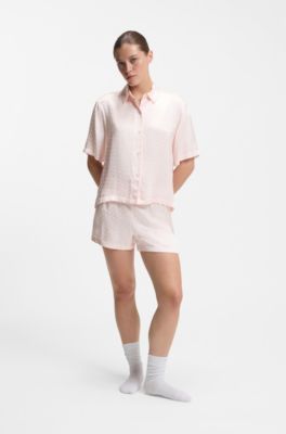 Pyjamasshorts i satin med monogram-jacquard, ljusrosa