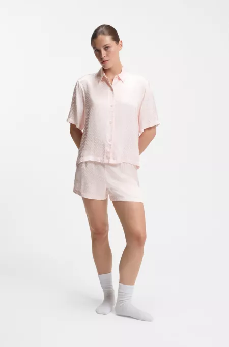 Pyjama shorts in satin with monogram jacquard