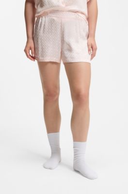 Short de pyjama en satin &agrave; monogramme jacquard, Light Pink