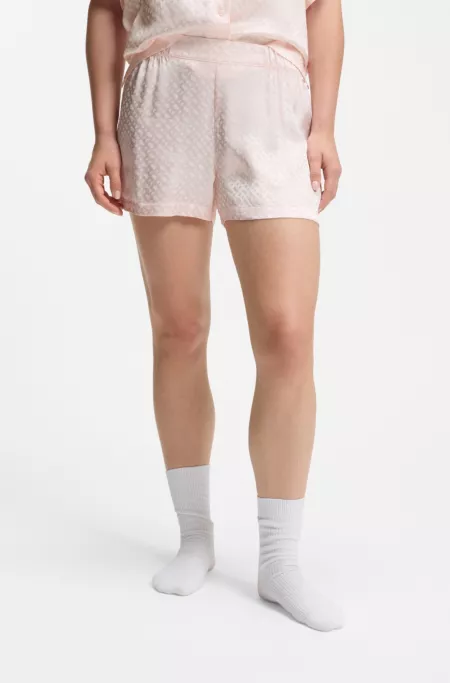 Pyjama shorts in satin with monogram jacquard